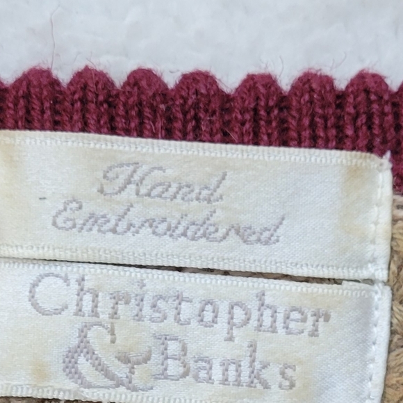 Pretty Christmas Sweater Tan Burgundy SEASONS GREETINGS Vintage 90s - Picture 6 of 7